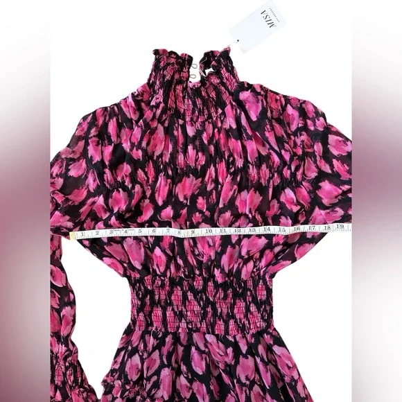 Misa Los Angeles Pink Black Leopard Floral Flowy Dress Size XS NWT $355 MSRP - Picture 7 of 7